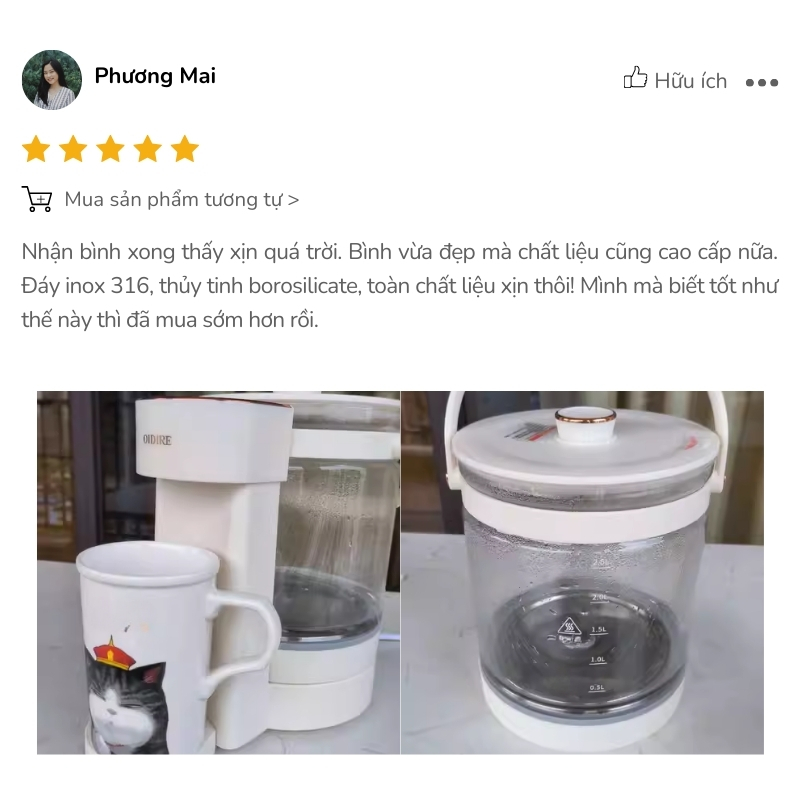 Review bình thủy điện OIDIRE 2.5L ODI01A từ chị Phương Mai