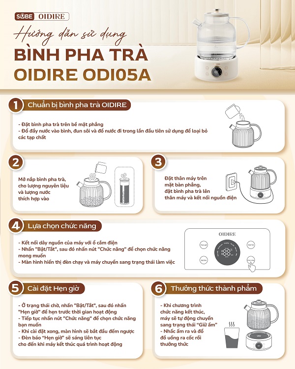 Hướng dẫn sử dụng bình pha trà OIDIRE 1L ODI05A