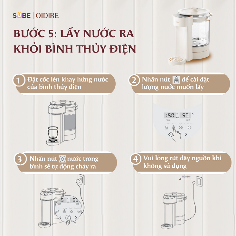 Bước 5: Lấy nước ra khỏi bình