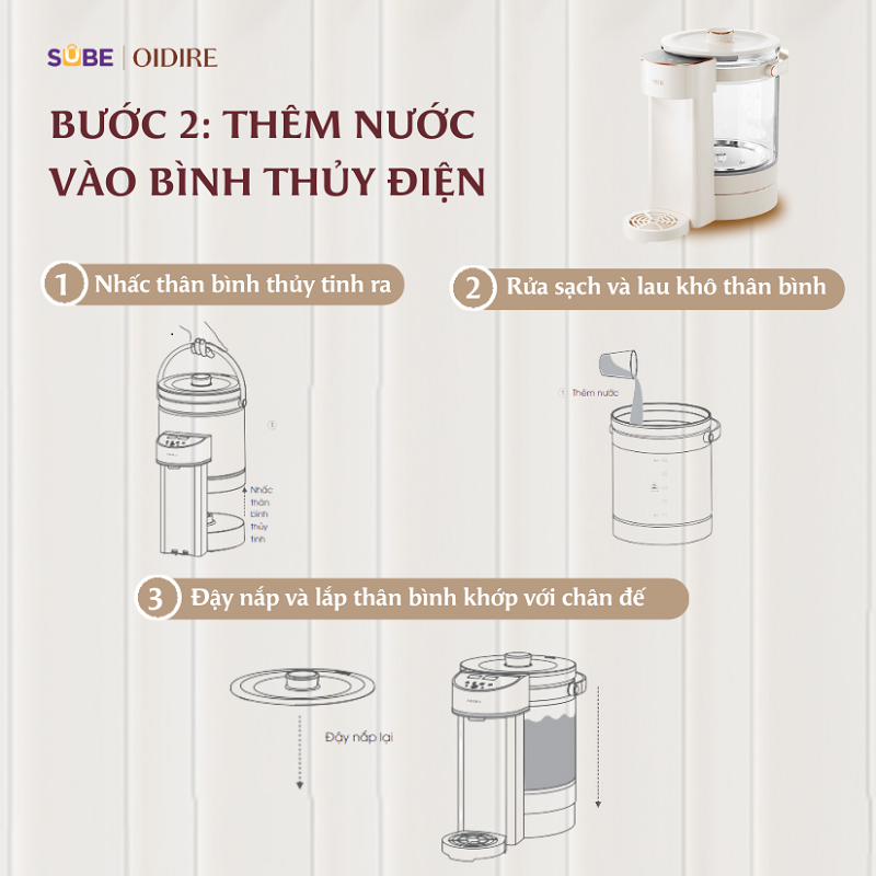 Bước 2: Thêm nước vào bình 