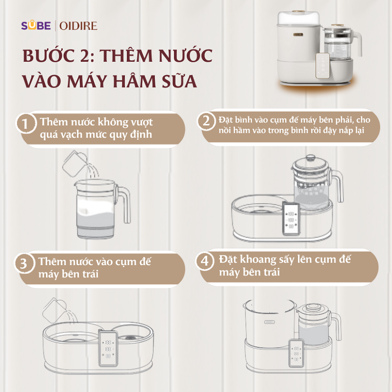 Bước 2: Thêm nước vào máy hâm sữa