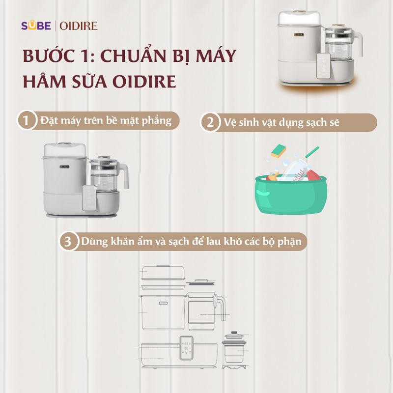 Bước 1: Chuẩn bị máy hâm sữa OIDIRE