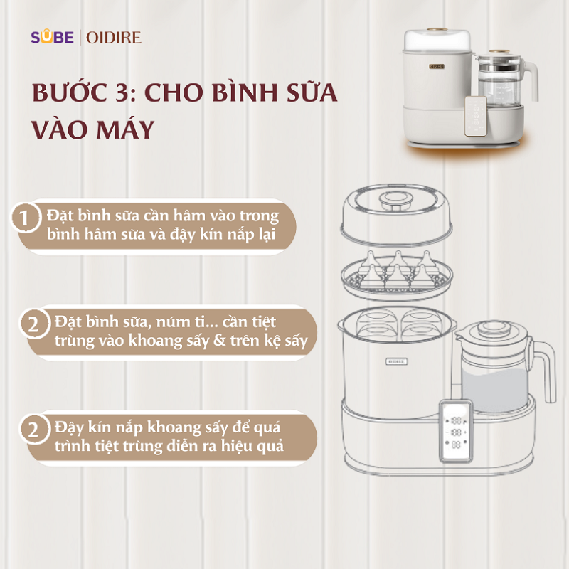 Bước 3: Cho bình sữa vào máy