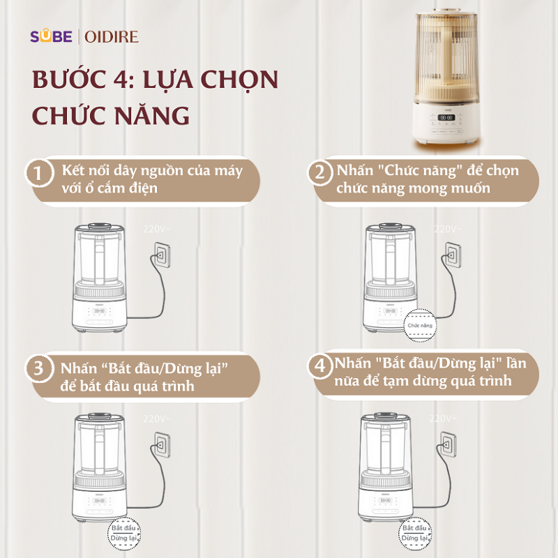 Bước 4: Chọn chức năng xay nấu