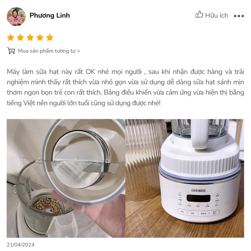 Review máy làm sữa hạt OIDIRE ODI04A - Chia sẻ của chị Phương Linh