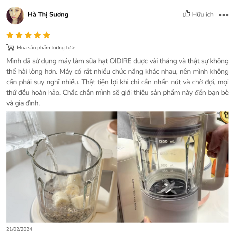 Review máy làm sữa hạt OIDIRE ODI04A - Chia sẻ của chị Hà Thị Sương