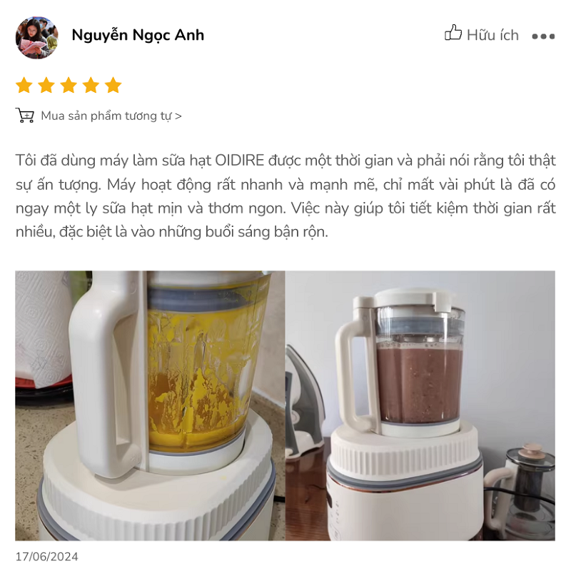 Review máy làm sữa hạt OIDIRE ODI04A - Chia sẻ của chị Nguyễn Ngọc Anh