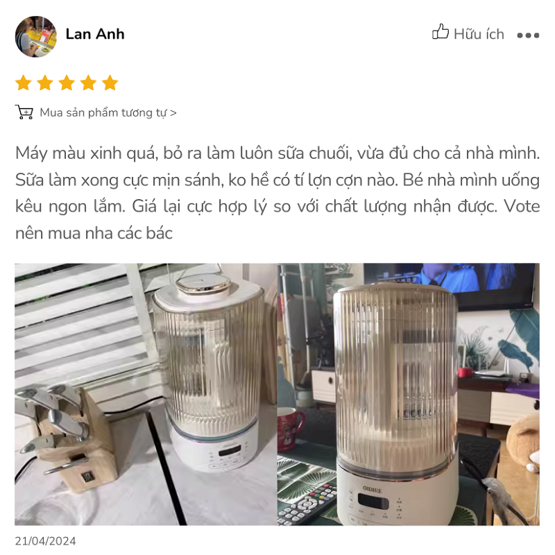 Review máy làm sữa hạt OIDIRE ODI04A - Chia sẻ của chị Lan Anh