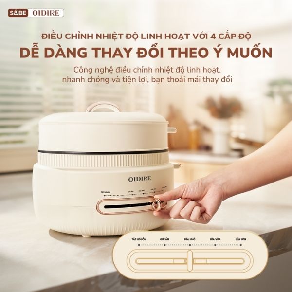 Nồi lẩu điện OIDIRE 4L ODI07A sở hữu 4 chế độ nấu tiện lợi