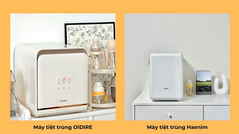 So sánh máy tiệt trùng OIDIRE và Haenim về thiết kế, màu sắc